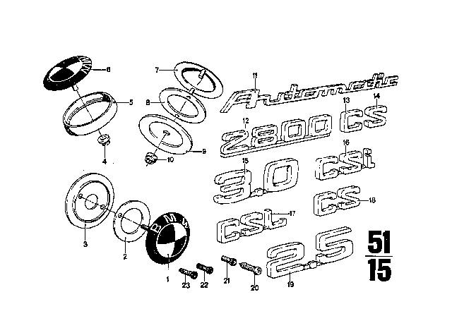 1971 BMW 2800CS Emblems / Letterings Diagram 1