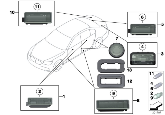 2012 BMW 750Li Various Lamps Diagram