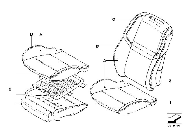 2006 BMW M5 Individual Sports Seat Cover, Front Diagram