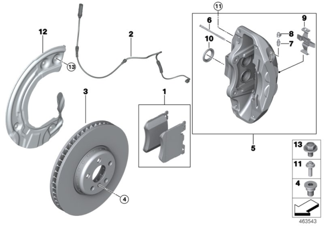 2019 BMW M850i xDrive Front Wheel Brake, Brake Pad Sensor Diagram