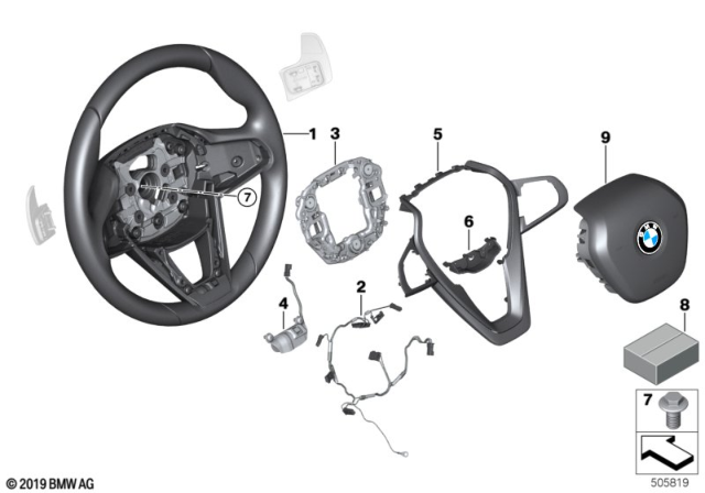 2019 BMW X7 Sport Steering Wheel, Airbag, Multifunction / Paddles Diagram 2