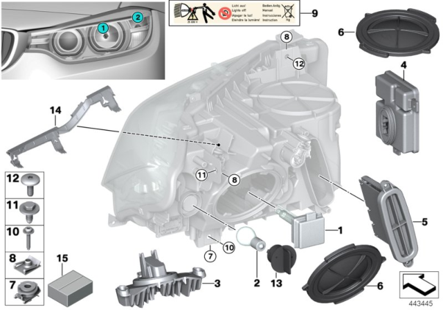 2012 BMW 328i Single Parts, Headlight Diagram