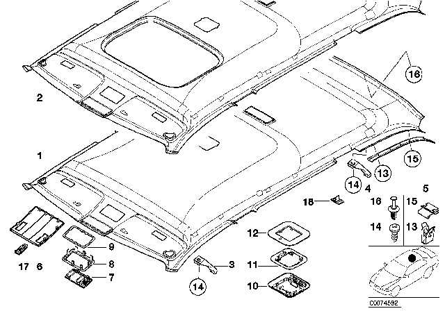 2001 BMW 325xi Headlining Diagram