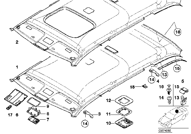 2004 BMW 325i Front Headlining Cover Diagram for 51447028576