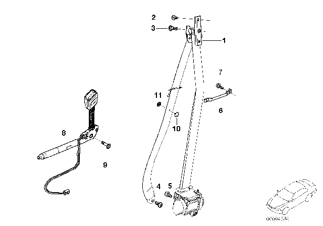 2003 BMW 745Li Front Safety Belt Mounting Parts Diagram