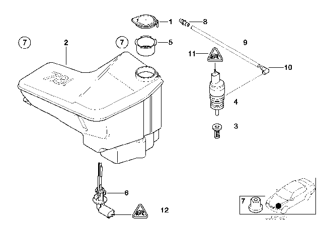 2004 BMW X5 Windshield Cleaning Container Diagram