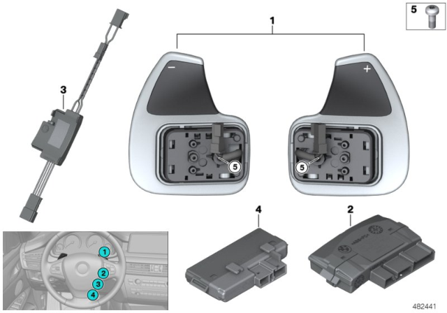 2017 BMW X5 Steering Wheel Module And Shift Paddles Diagram