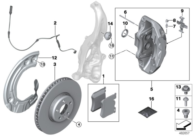 2018 BMW 640i xDrive Gran Turismo Front Wheel Brake Diagram