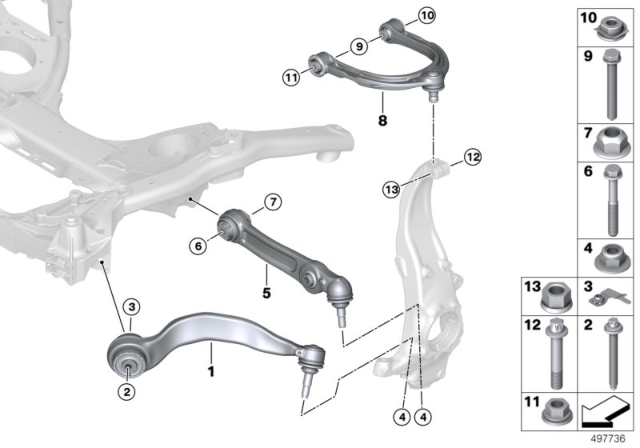 2020 BMW 740i Front Axle Support, Wishbone / Tension Strut Diagram