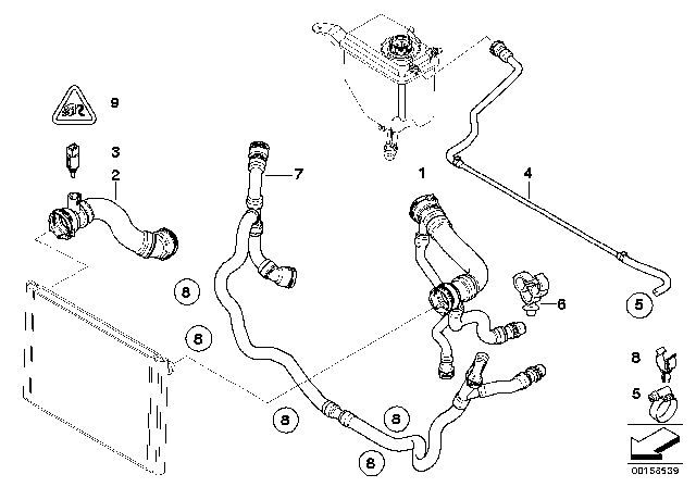 2006 BMW 525i Cooling System - Water Hoses Diagram 2