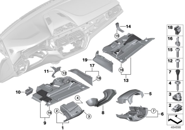 2018 BMW 640i xDrive Gran Turismo Mounting Parts, Instrument Panel Diagram 1