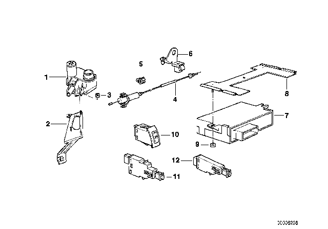 1997 BMW 740i Actuator Supporting Plate Diagram for 65718360091