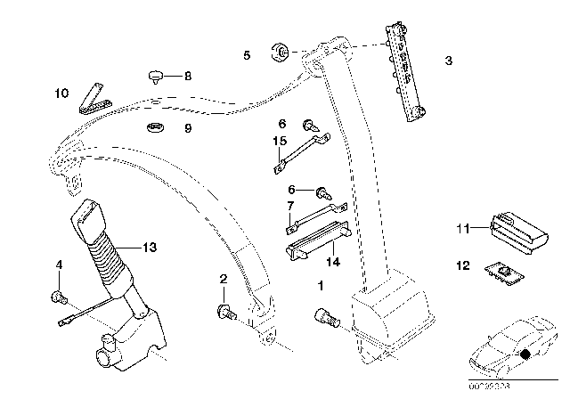 2000 BMW X5 Front Safety Belt Mounting Parts Diagram