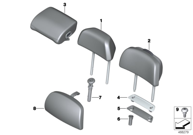 2019 BMW 750i Rear Seat Head Restraint Diagram