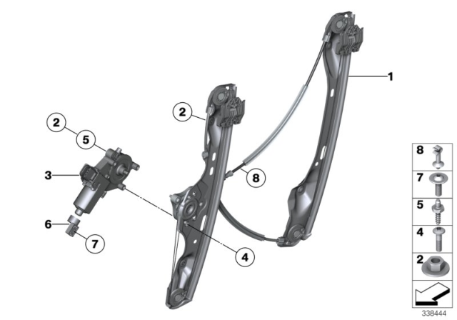 2014 BMW X1 Front Right Passenger Window Regulator Diagram for 51332990386