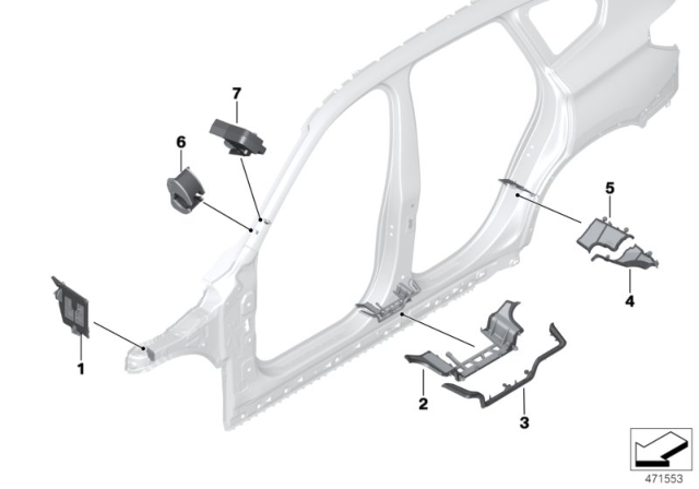 2017 BMW X1 Shaped Part, B-Pillar, Bottom. Inner Left Diagram for 41007376133