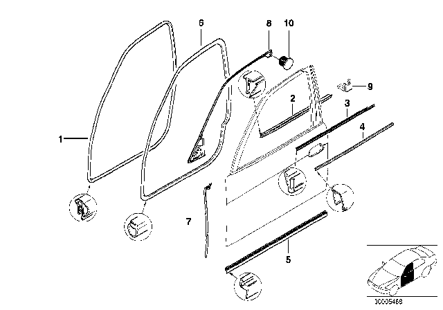 2002 BMW 540i Door Weatherstrip Diagram 1