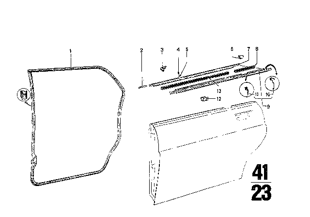 1970 BMW 2500 Door Weatherstrip Diagram 2