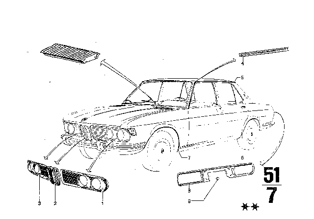 1975 BMW 3.0Si Mouldings Diagram 1