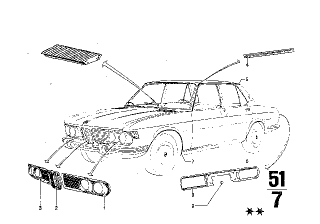 1970 BMW 2500 Mouldings Diagram 1