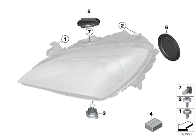 2013 BMW M6 Single Components For Headlight Diagram