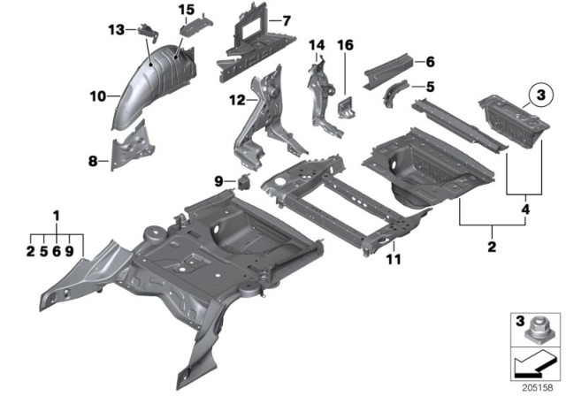 2016 BMW 550i GT xDrive Floor Panel Trunk / Wheel Housing Rear Diagram