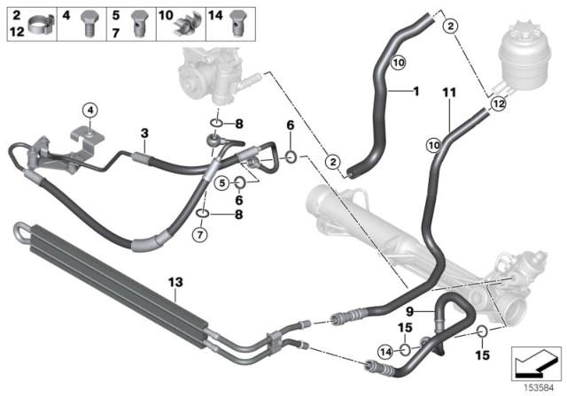 2007 BMW 328xi Hydro Steering - Oil Pipes Diagram