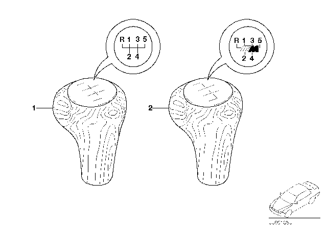 2003 BMW 325i Retrofit, Wooden Gearshift Knob Diagram