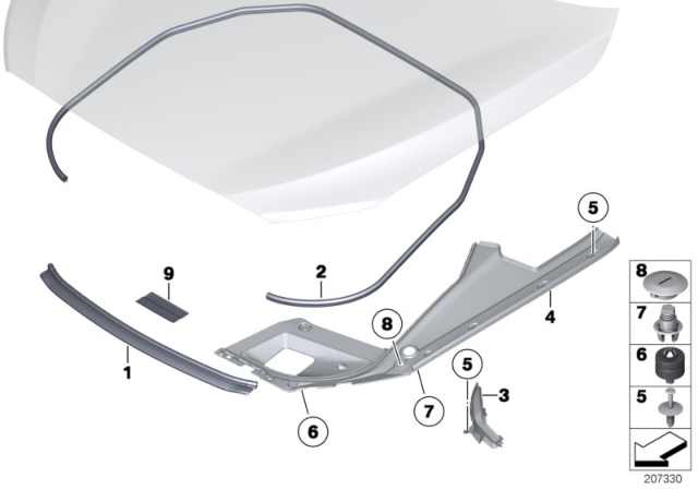 2010 BMW 550i GT Bonnet Seals Diagram