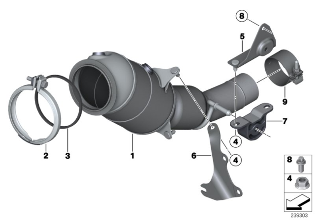 2016 BMW 528i xDrive Holder Catalytic Converter Near Engine Diagram for 18307606138