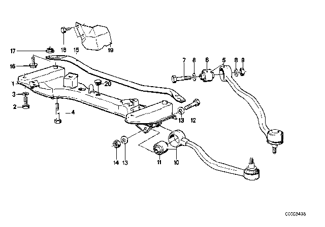 1986 BMW 524td Front Axle Support / Wishbone Diagram