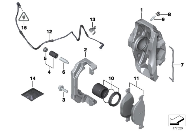 2013 BMW 640i Front Wheel Brake, Brake Pad Sensor Diagram