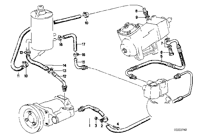 1984 BMW 533i Hydro Steering - Oil Pipes Diagram 1