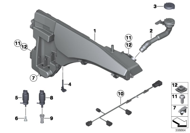 2007 BMW X5 Reservoir, Windscreen / Headlight Washer System Diagram