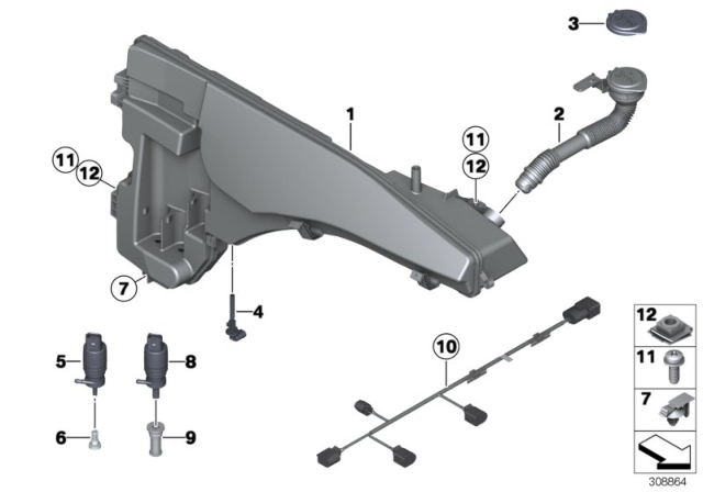 2009 BMW X6 Reservoir, Windscreen / Headlight Washer System Diagram