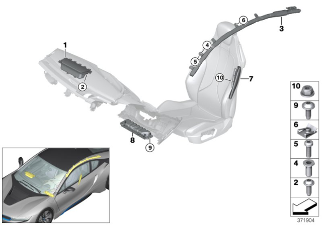 2016 BMW i8 Head Airbag, Right Diagram for 72127314024