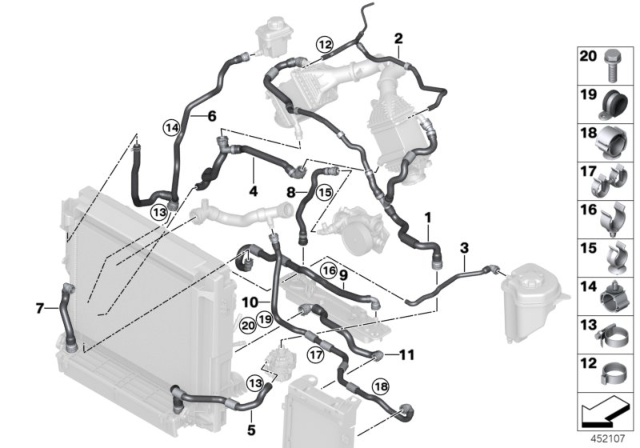 2018 BMW X6 M Cooling System Coolant Hoses Diagram