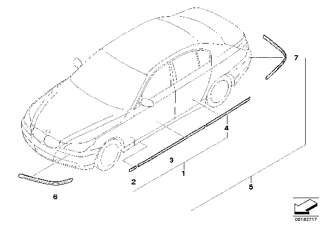 2007 BMW 530xi Moulding Rocker Panel Rear Left Diagram for 51120412609