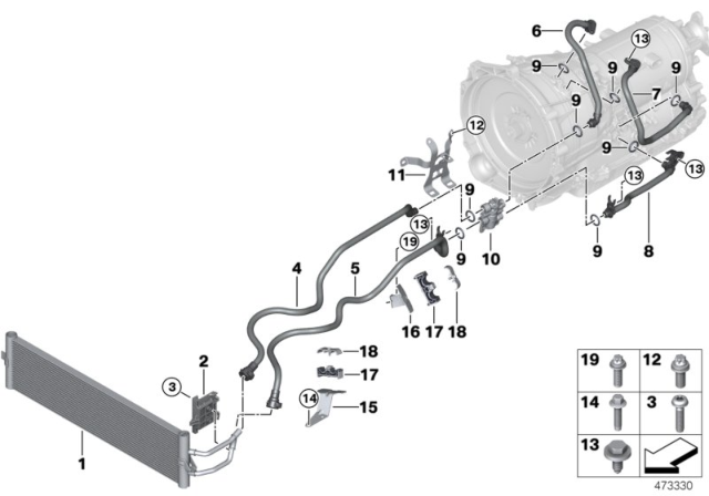 2018 BMW 530e Transmission Oil Cooler Line Feed Front Diagram for 17228602407