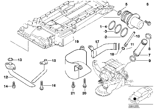 2002 BMW M5 Oil Pan Upper Part And Connecting Lines Diagram