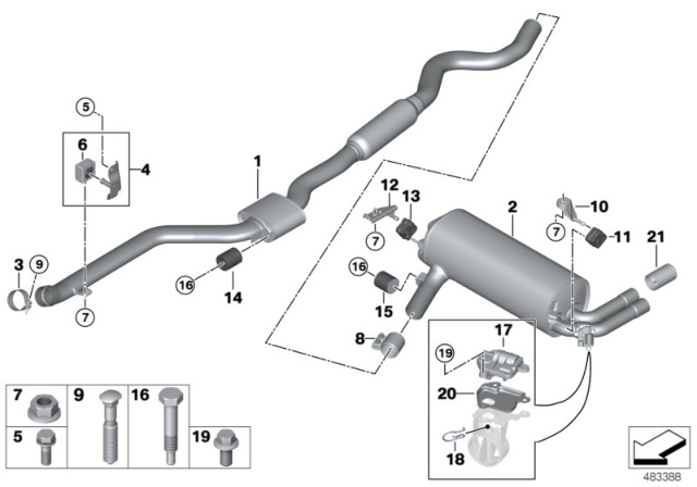 2017 BMW 330i Catalytic Converter Center Diagram for 18308689371