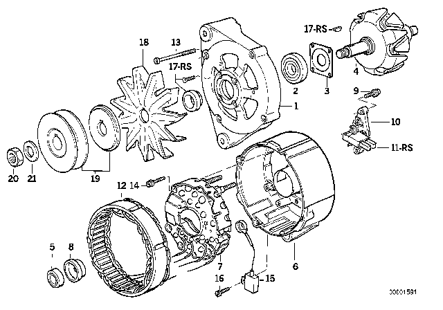 1986 BMW 325e Alternator, Individual Parts Diagram 3