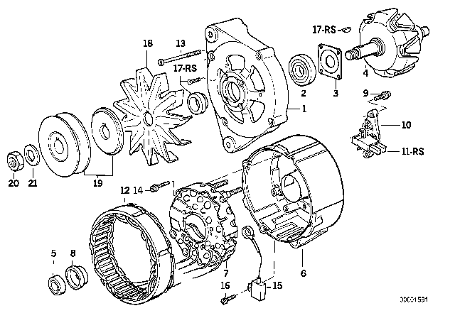 1984 BMW 325e Alternator, Individual Parts Diagram 3