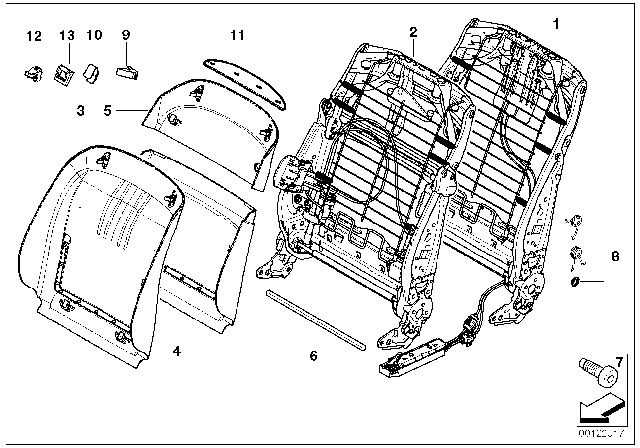 2008 BMW Alpina B7 Front Seat Backrest Frame / Rear Panel Diagram