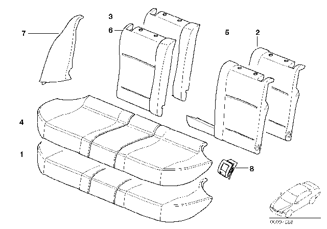 2002 BMW 540i Seat, Rear, Cushion & Cover Diagram 1