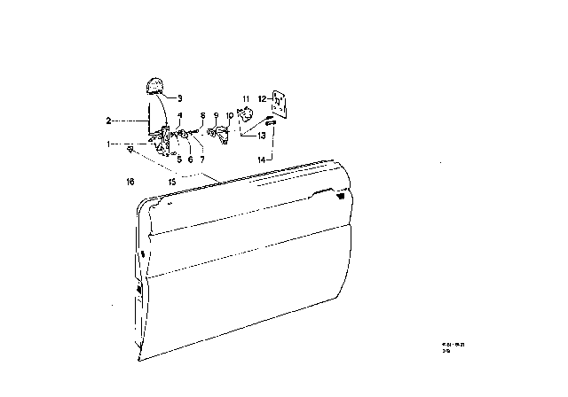 1969 BMW 2000 Front Door - Hinge / Door Brake Diagram 3