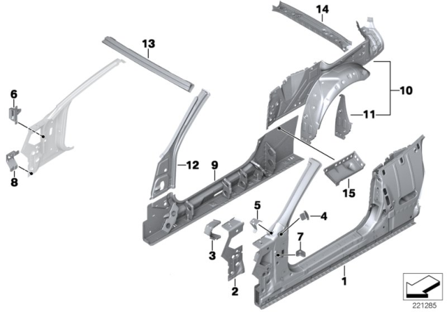 2015 BMW 640i xDrive Reinforcement Column A Inside Left Diagram for 41217263797