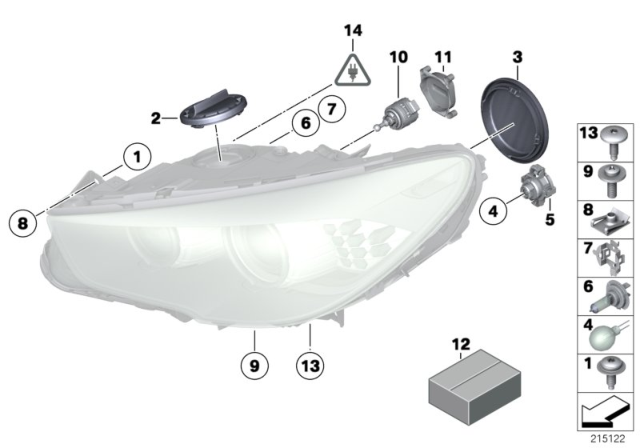 2010 BMW 528i Single Components For Headlight Diagram 1