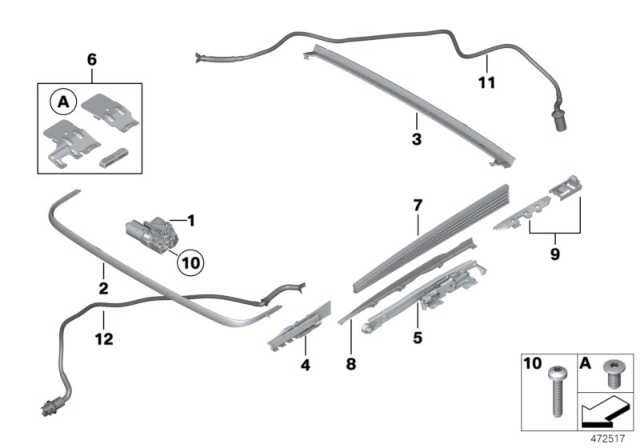 2013 BMW 528i Single Parts For Sliding Lifting Roof Diagram