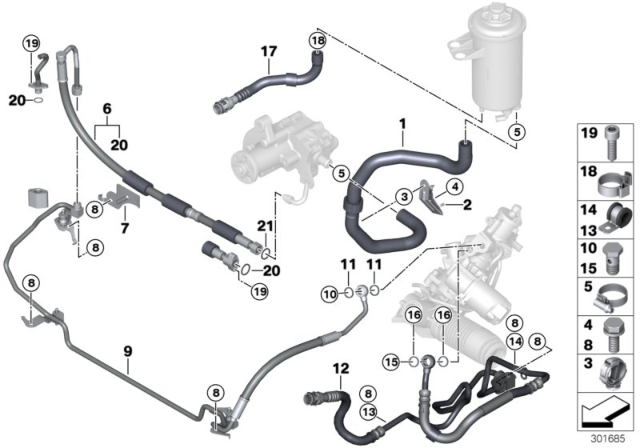 2008 BMW X5 Hydro Steering - Oil Pipes Diagram